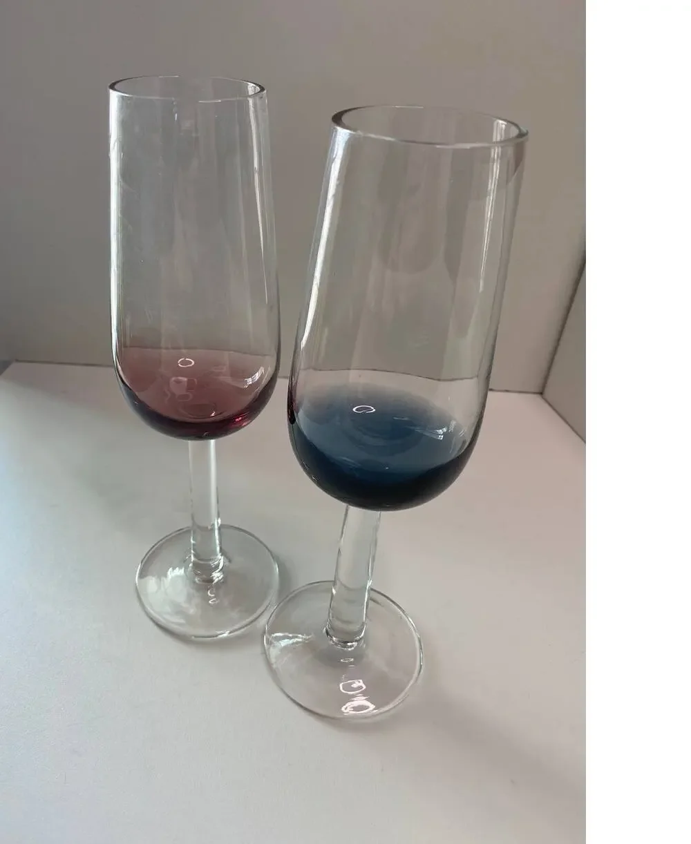 Vintage Champagne glasses red and blue, set of 2